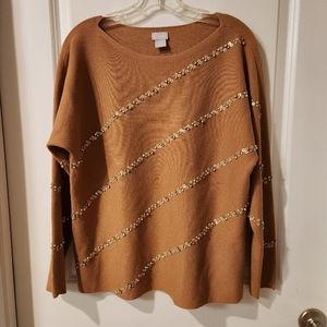 Chico's size 8 Or Medium brown sweater with  stones